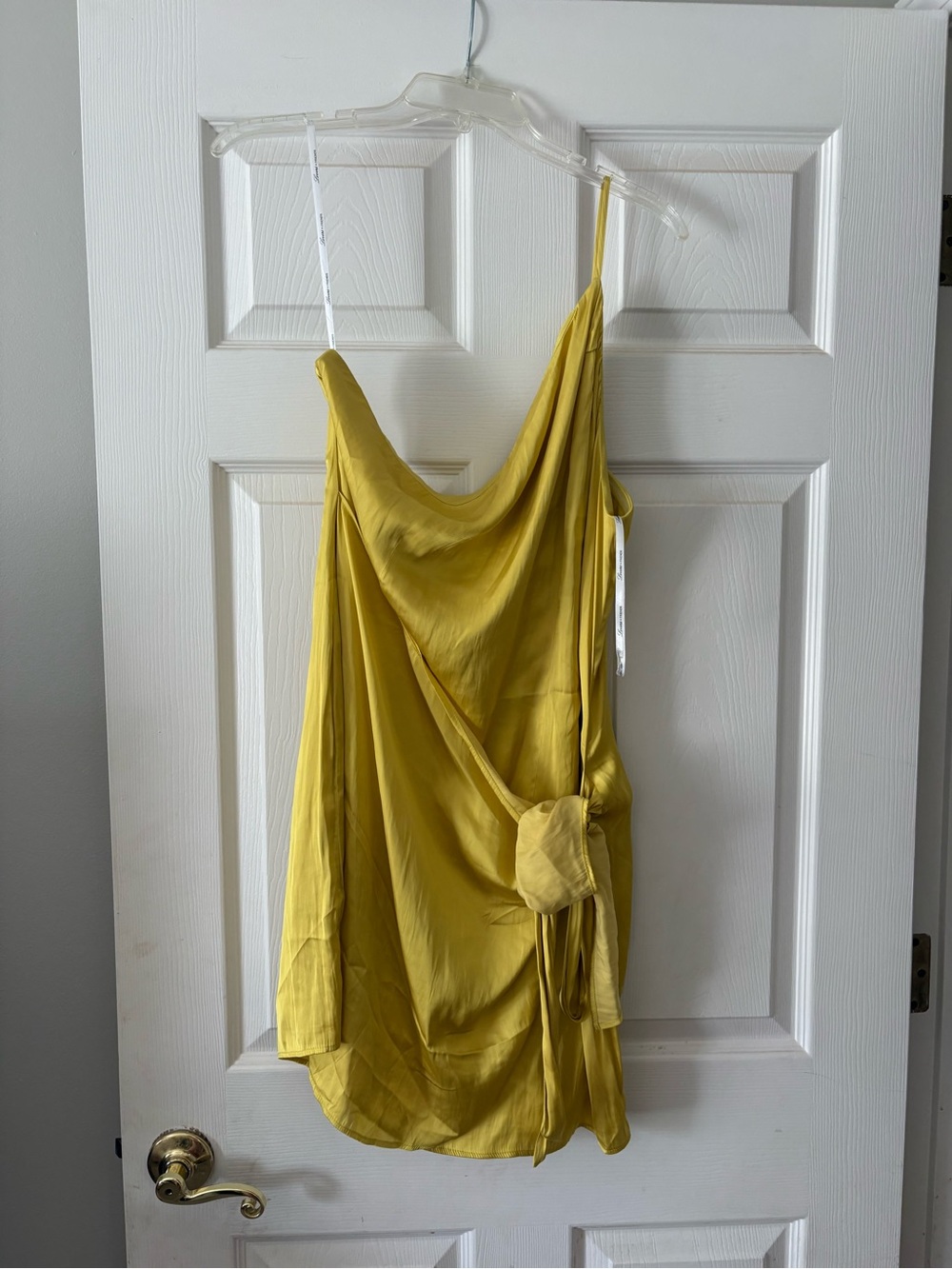 Lovers + Friends Chartreuse Satin Draped Mini Dress